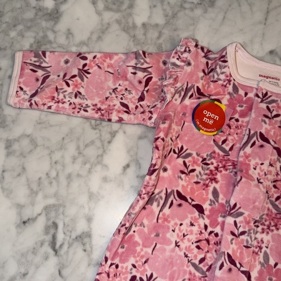 NWT Magnetic Me Pink and Purple Floral Ruffle Velour Footie 6/9M - Picture 2 of 6